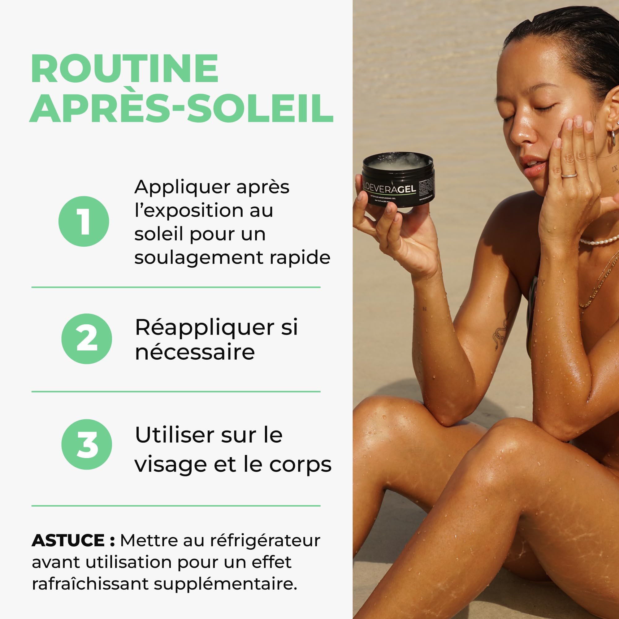 BYROKKO Gel d'aloe vera (215 ml) - Gel après-bronzage rafraîchissant à absorption rapide - Hydrate intensément, régénère et prévient l'exfoliation - Soin naturel après soleil