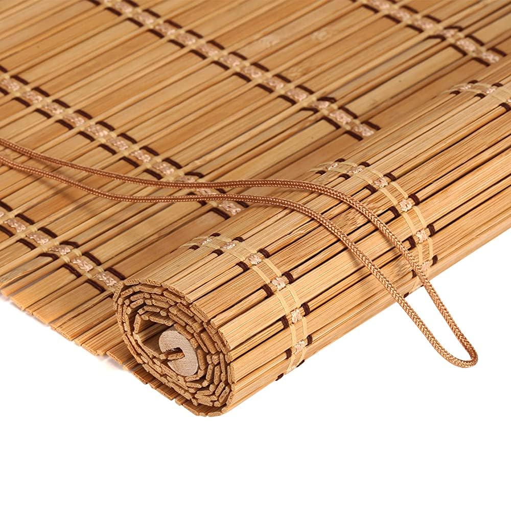 FoundGo Bamboo Blinds Customizable, 50-160cm Width, 100-280cm Height, No Drill Roman Wooden Blackout Blinds, DayNight Sun Shade Curtain for Indoor, Balcony, Garden（Width x Height）