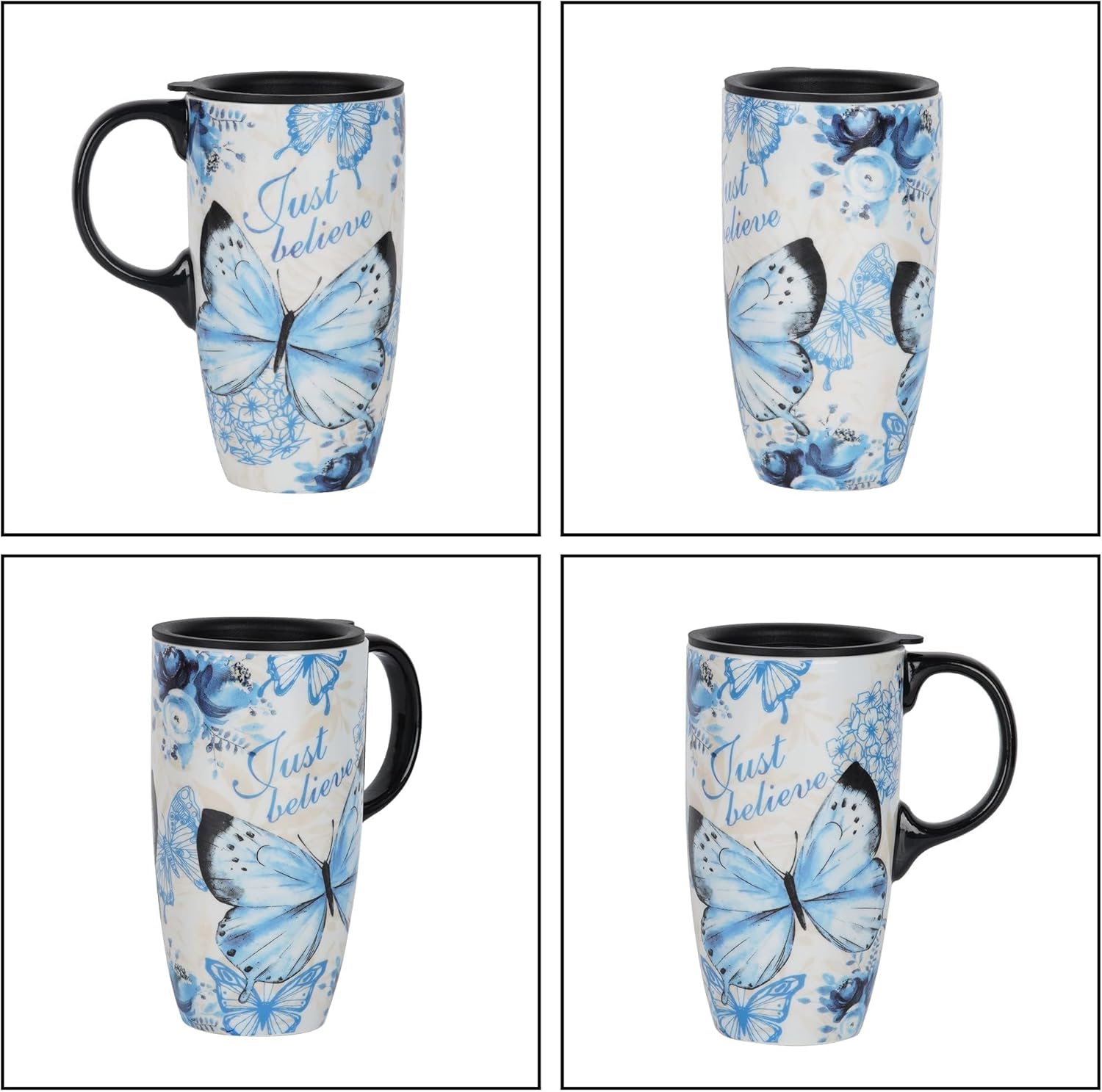 Topadorn Ceramic Travel Mug Coffee Cup with Lid and Matching Box, 17oz Microwave & Dishwasher Safe Coffee Tumbler, Butterfly - Image 9