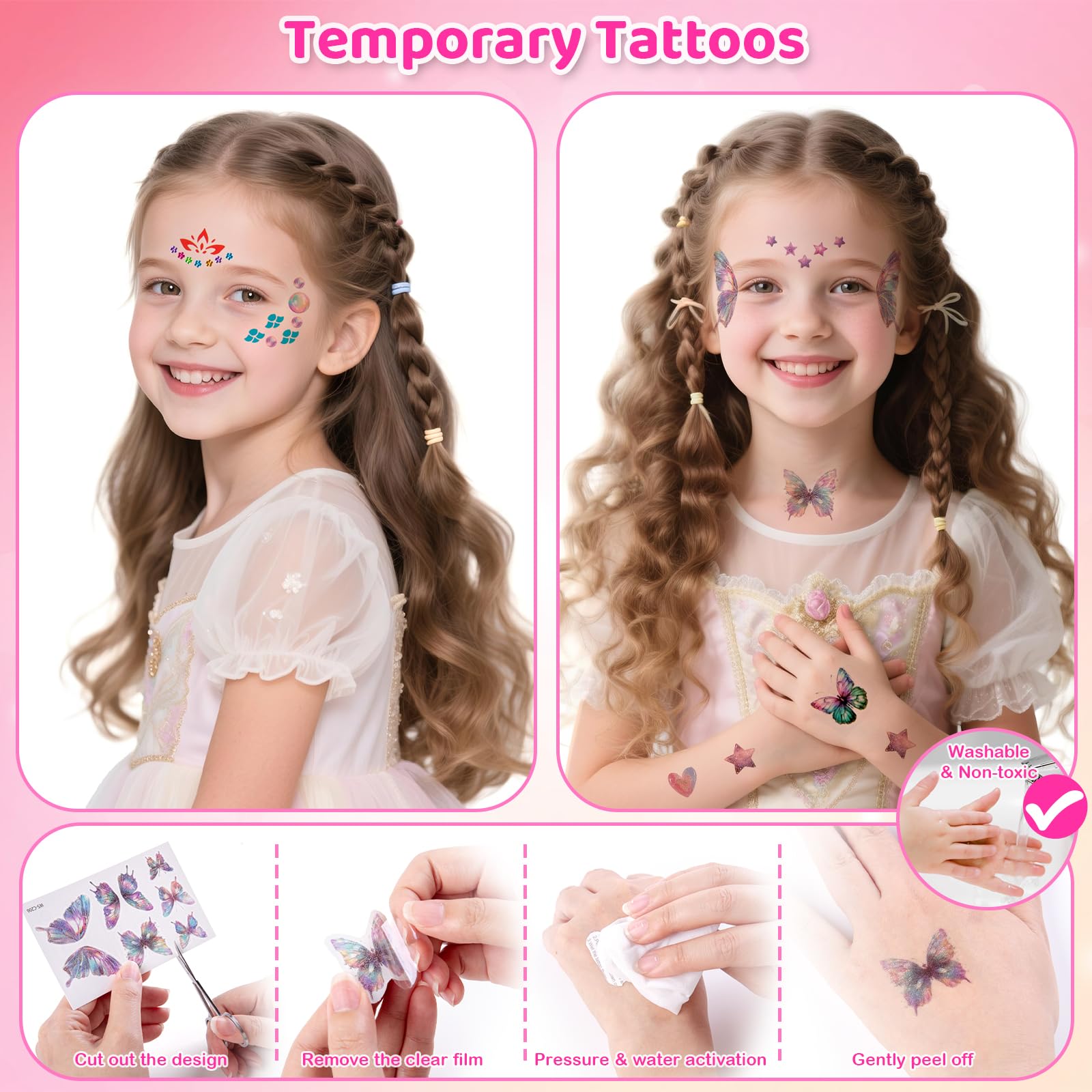 SEMKOTREE Zestaw Bedazzler do włosów, stempel z 480 kryształkami strasu i błyskotką, brokatowe diamenty, zszywacz, akcesoria do włosów dla dziewcząt w wieku 6, 7, 8, 9, 10 lat, prezenty dla