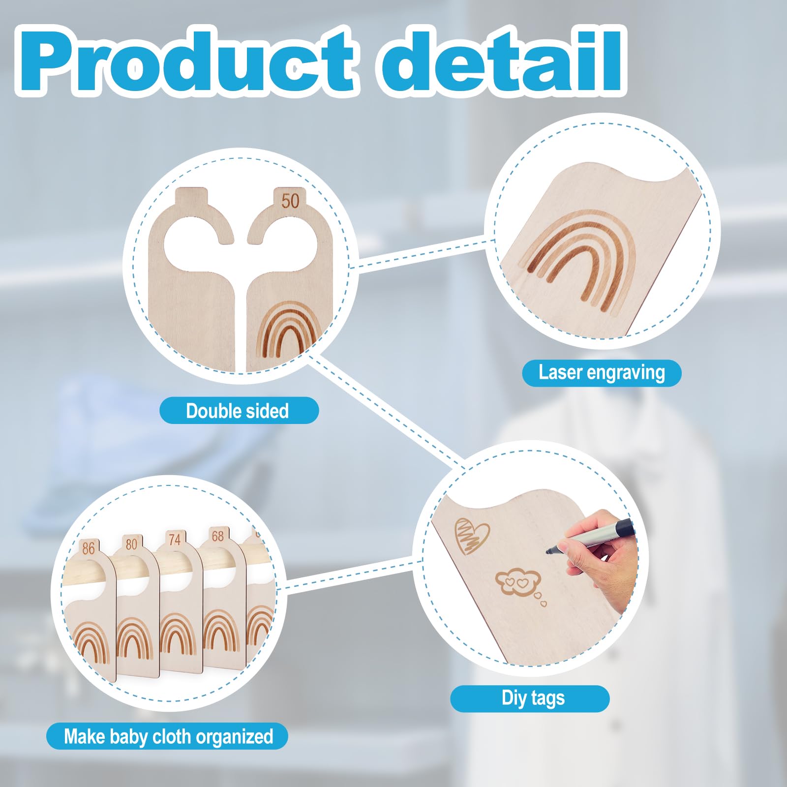 Divisori Armadio Bambini - 8 Pezzi Legno Con Animali E Mesi - Organizzatore Vestiti Guardaroba