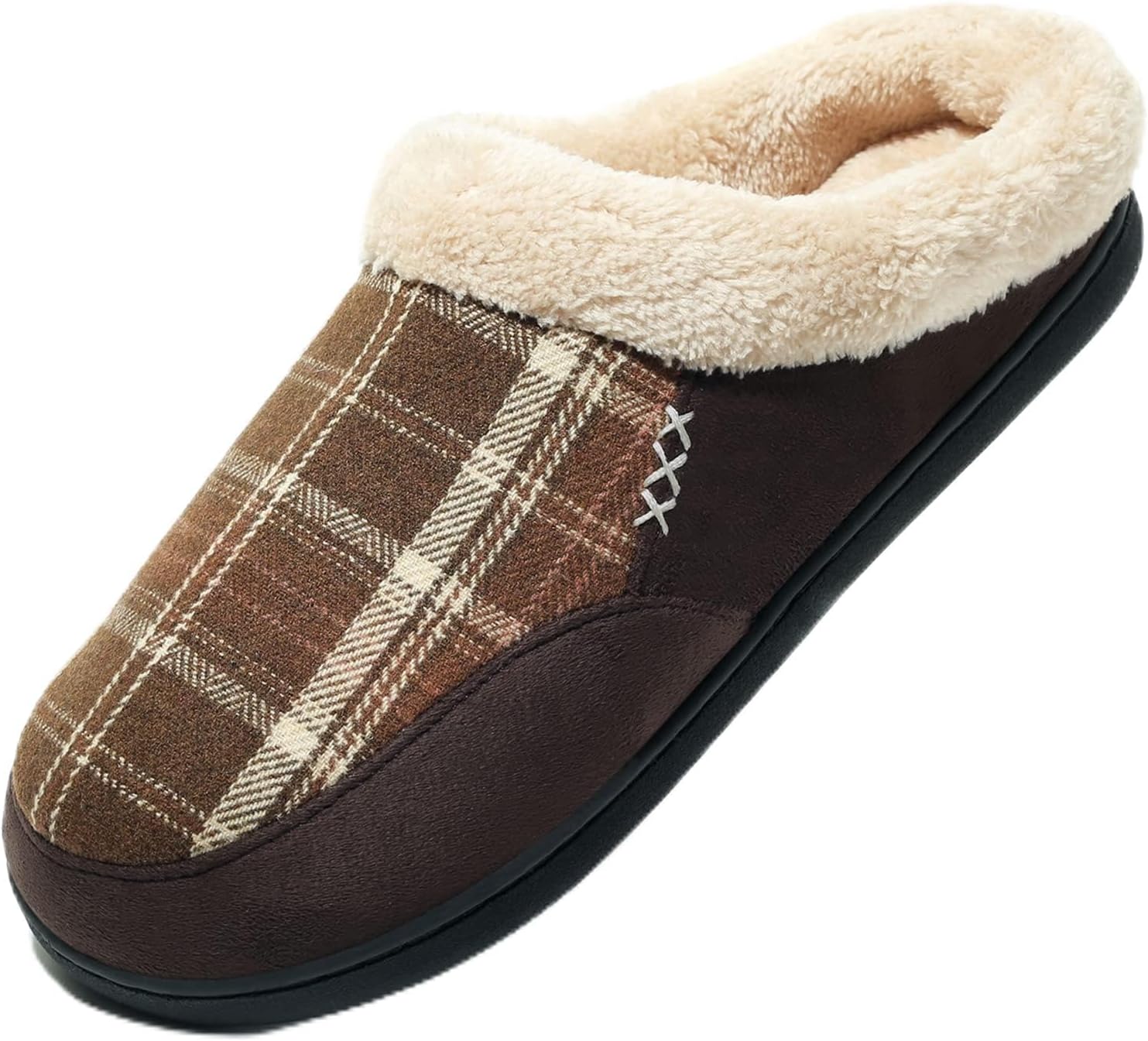 NewDenBer Men's Warm Memory Foam Suede Plush Fleece Lined Slip on Indoor Outdoor Clog House Slippers