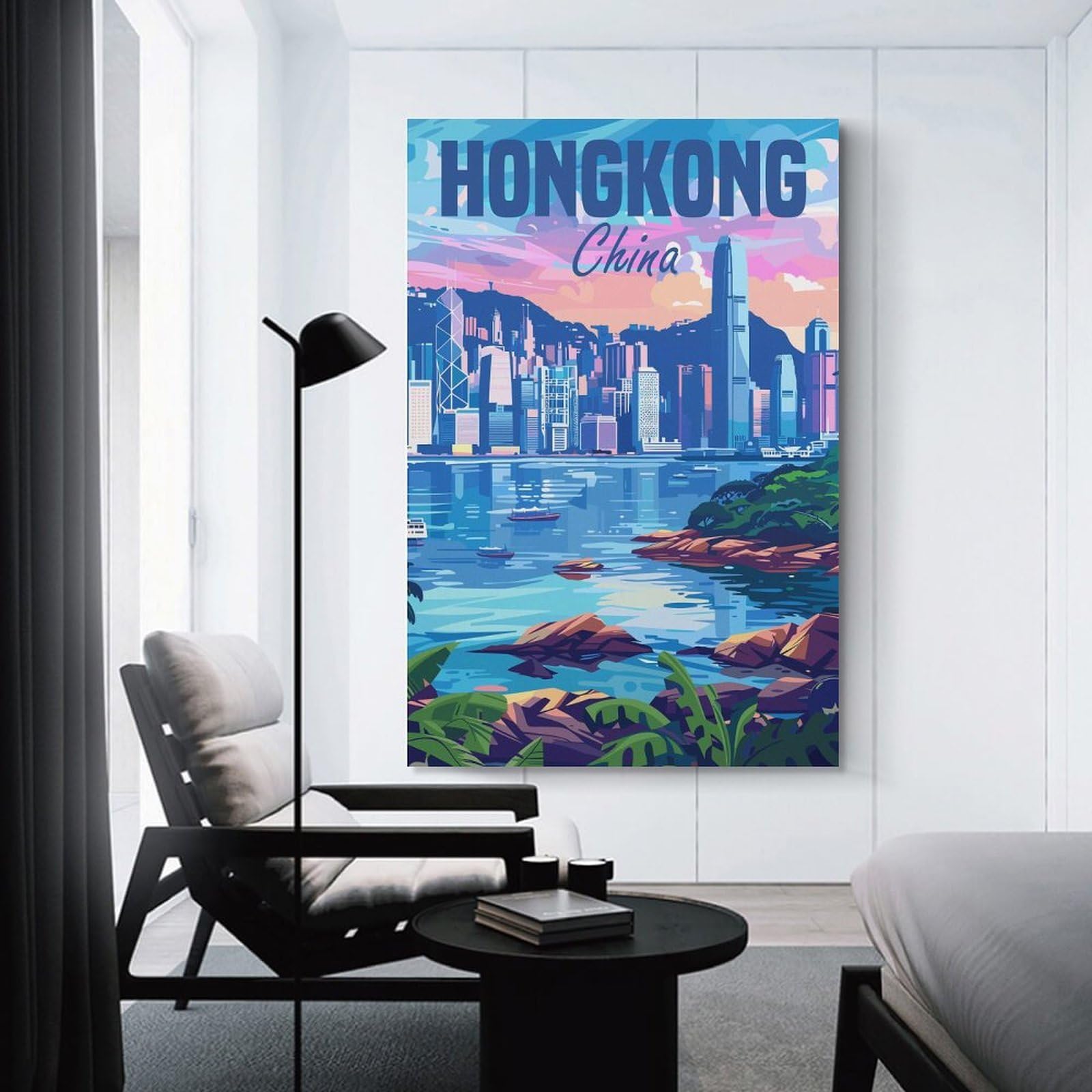 Junmoney Hong Kong China Canvas Wall Decor, 20x30inch(50x75cm), for Home Office, Desk Area Or Studio, Wall Art That Adds Style to Work Areas