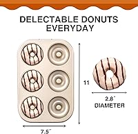 Vista 2 de HONGBAKE Nonstick Donut Pans For Baking, 2-Pack 6 Cavity Upgraded Deepened Doughnut Tray, Heavy Duty Mini Bagel Mold for Oven - Bronze Gold