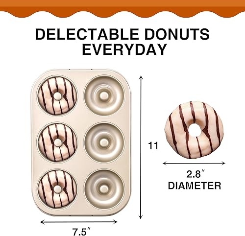 Miniatura 2 de HONGBAKE Moldes antiadherentes para hornear, paquete de 2 bandejas de donas profundas mejoradas de 6 cavidades, molde de bagel resistente para