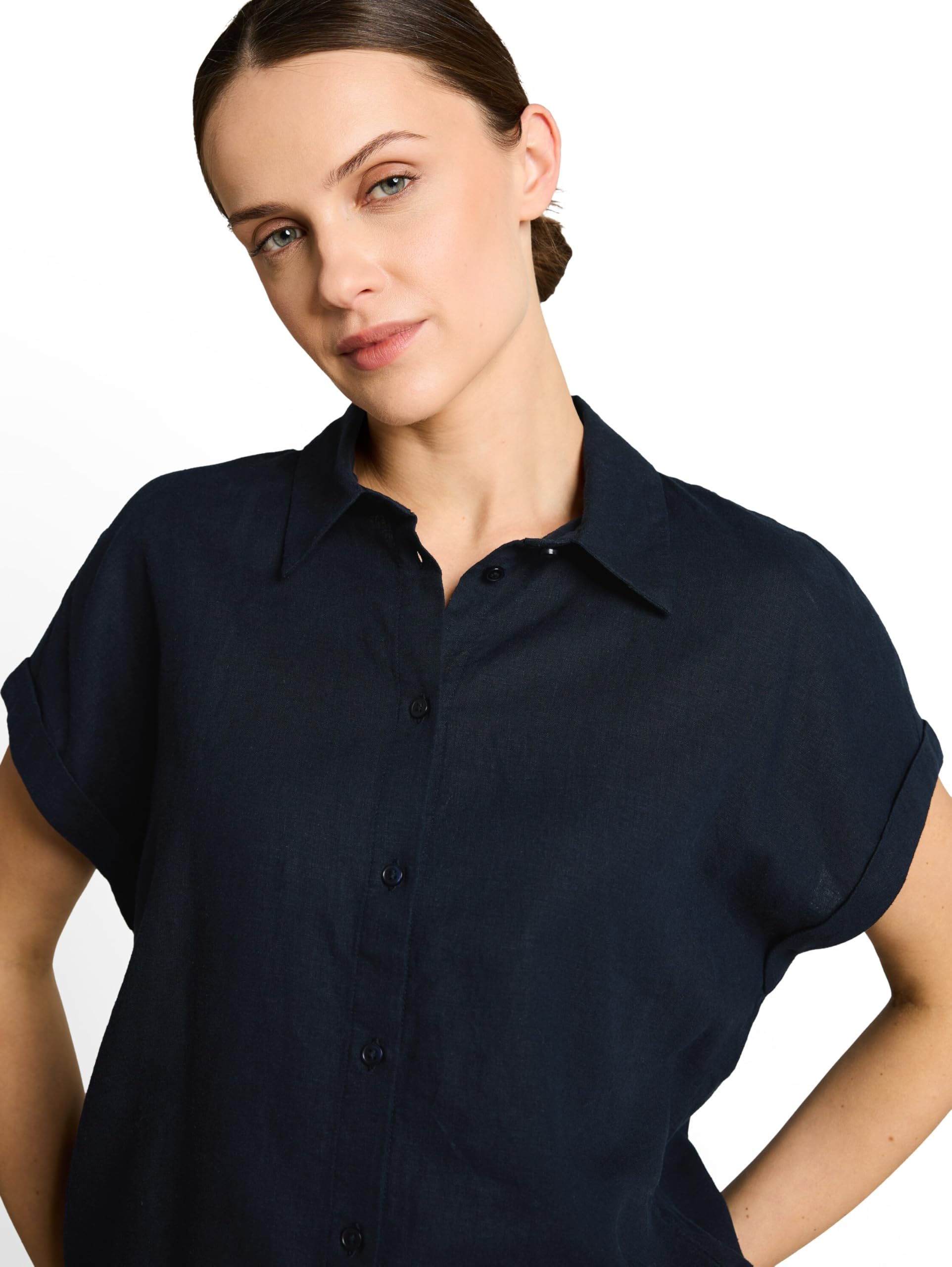TOM TAILOR Damen Kurzarmbluse mit Leinen