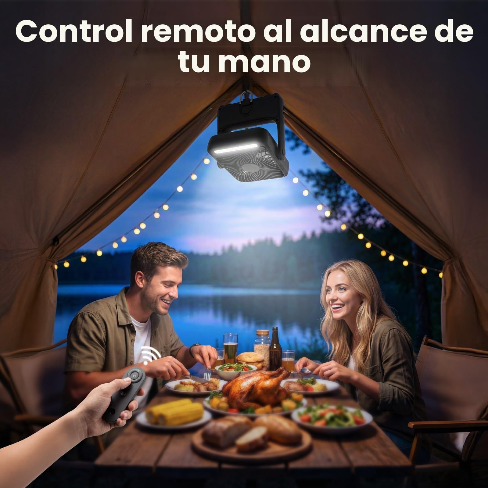 MERTTURM Ventilador Magnético de Escritorio para Crucero con Luz Nocturna, 10000mAh Recargable Portátil de Viaje con Mando a Distancia, 4 Velocidades, Temporizador, Gancho, para Acampar/Crucero/Golf