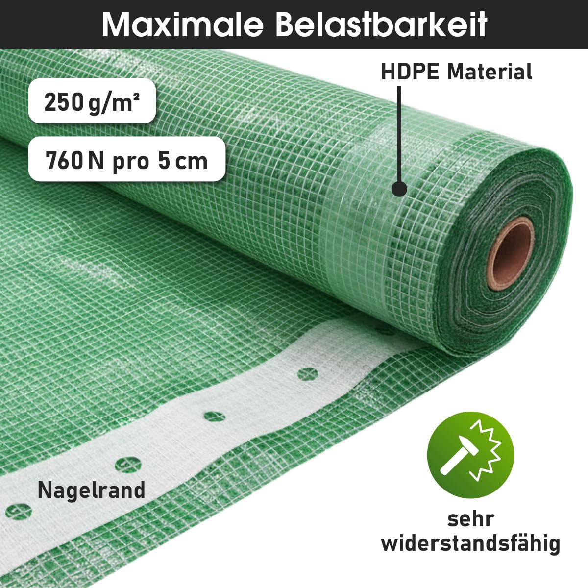BRAST Gitterfolie Gewächshausfolie 250 g/m² | 20 Größen | Breite: 1,5–4m | Länge: 5–15m | Grün | verstärkter Nagelrand | UV-beständig lichtdurchlässig witterungsbeständig wasserdicht | 2x5m