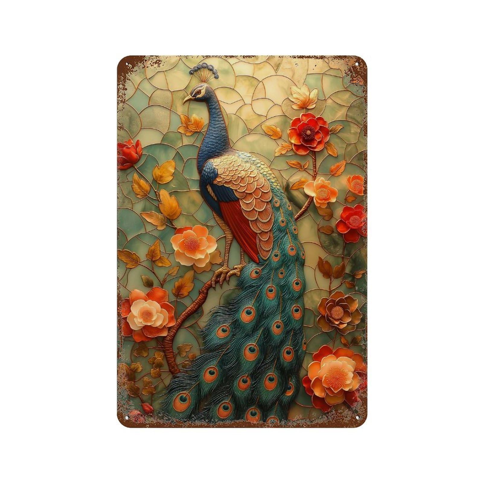 Peacock Perfect Aged Metal Wall Plaque 11.8"x7.9", for Office, Studio And Wall Decor, Novelty Wall Decor