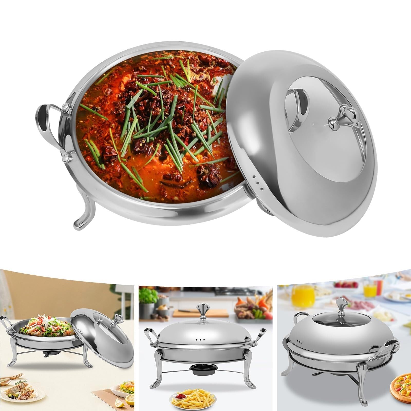 Scaldavivande Rotondo in Acciaio Inossidabile Chafer Roll Top