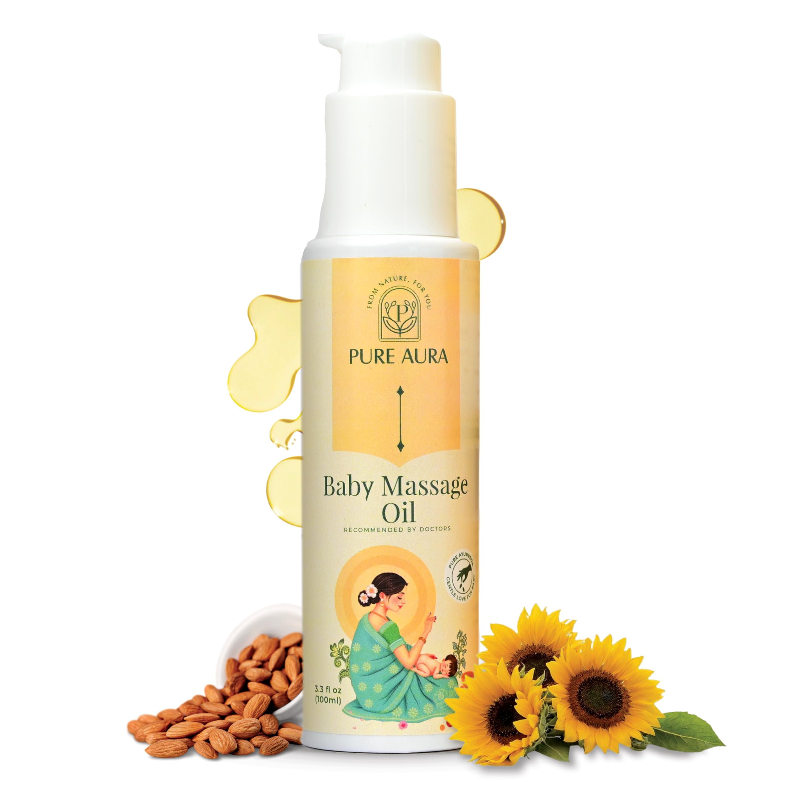 Pure Aura Baby Massage Oil 100ml | 100% Natural Baby Oil for Newborns | Ayurvedic Skin & Hair Care | Nourishing & Moisturizing | Chemical-Free, Safe for Sensitive Skin | Doctors Recommended-image-43