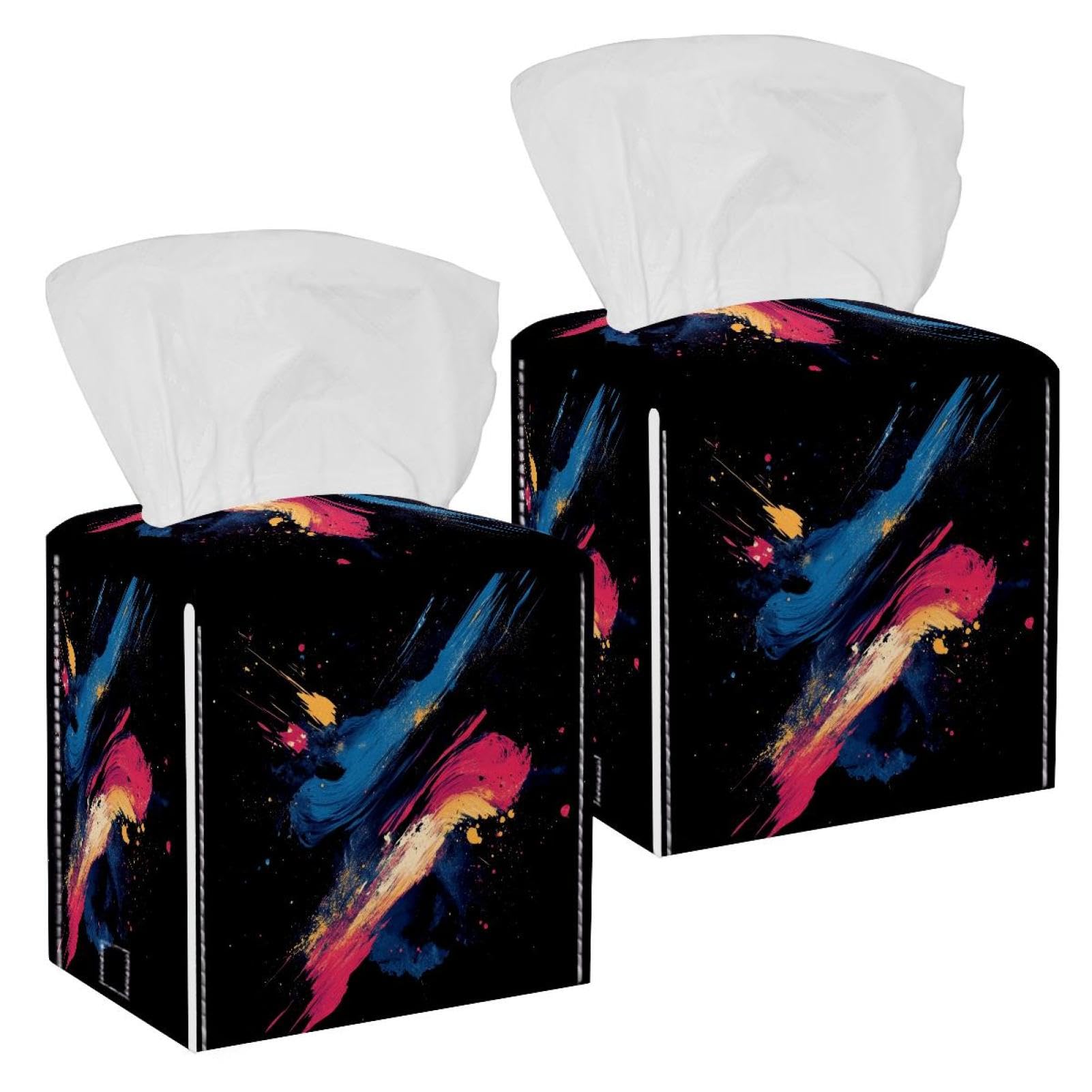 Cool Graffiti Tissue Box Cover, 2 Pack PU Leather Square Facial Tissue Dispenser Box holder for Home Office Car