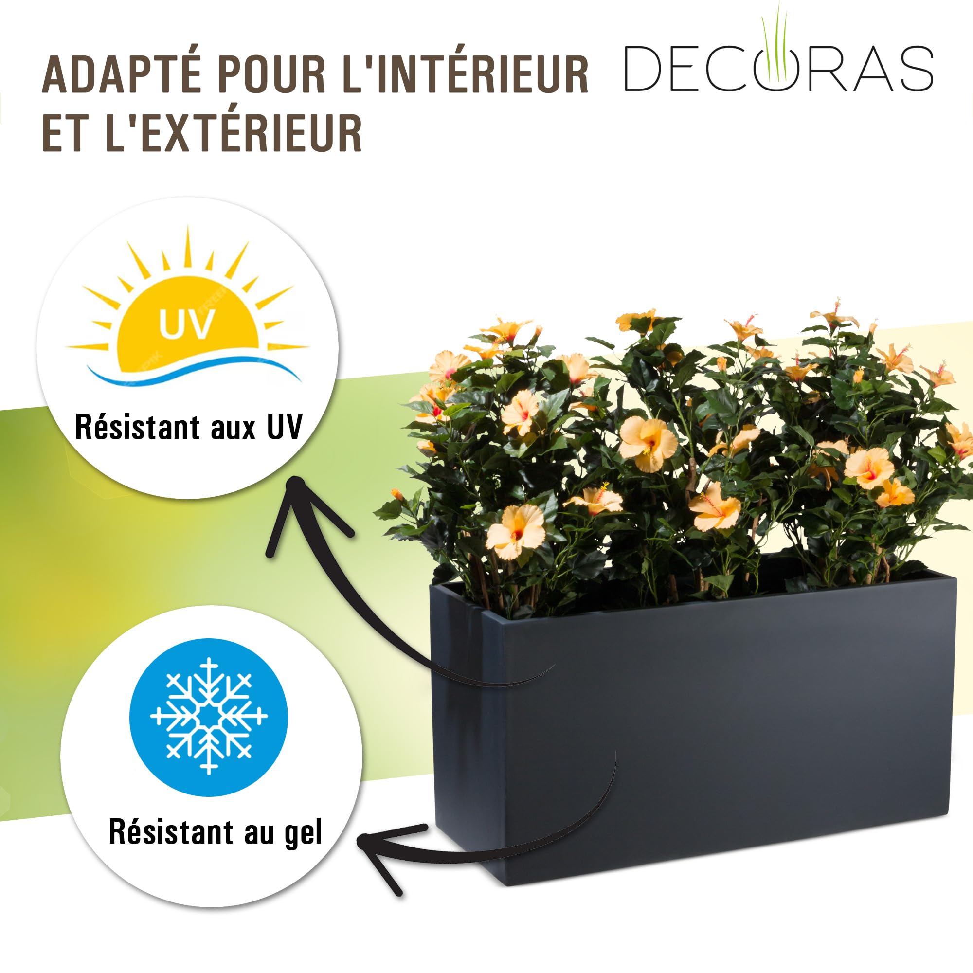 VIVANNO Bac à Plantes Zoey Anthracite 49x19 Cm - Élégant En Fibre De Verre Résistant Gel & Intempéries, Parfait Intérieur Extérieur Terrasse Balcon