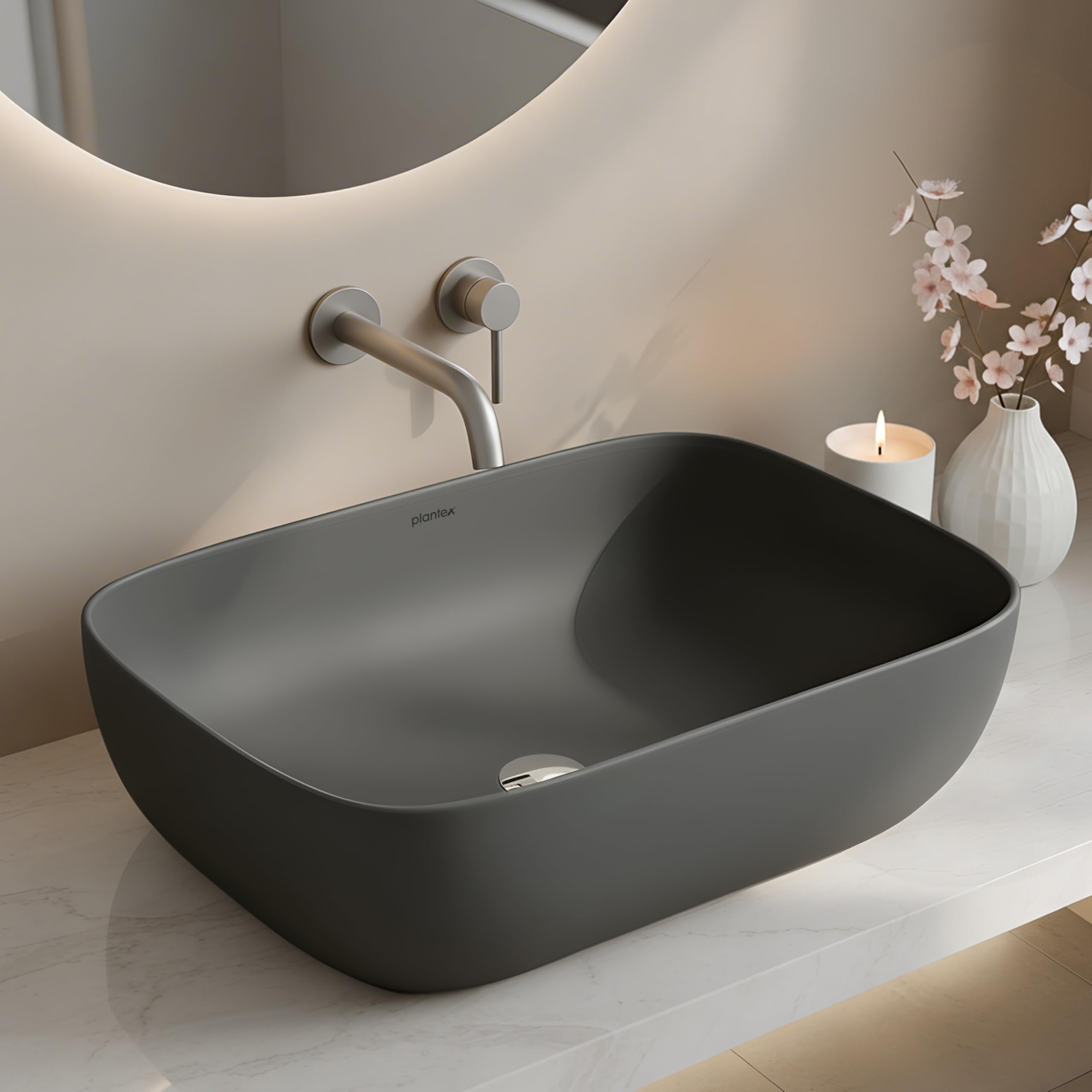 Plantex Wash Basin for Bathroom/Ceramic Basin/Rectangle Tabletop Basin/Wash Basin for Home/Restaurant (Cloud Grey - 18 x 13 x 5 Inch)-image-16