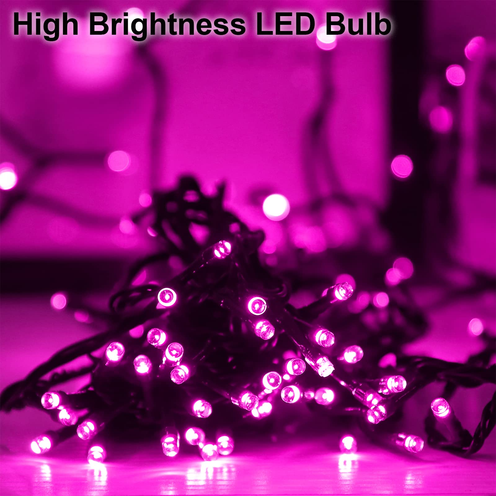 Lot de 2 guirlandes lumineuses exterieure à panneau solaire 200 LED Rose