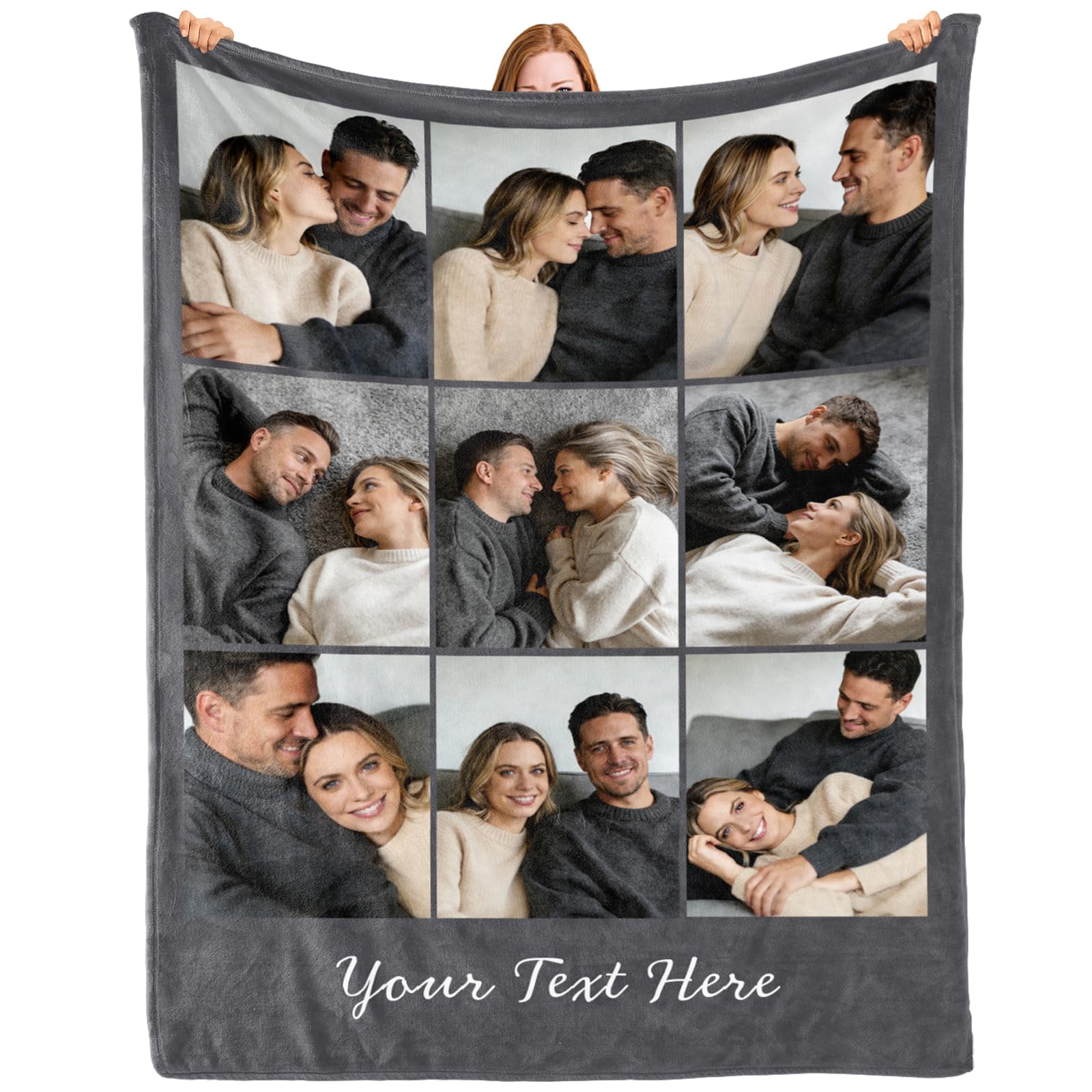 iDIY Personalised Blanket - Custom Blanket with 9 Photos & Text - Personalised Gifts, Valentines Gifts for Him/Her - Customised Blanket for Loved Ones