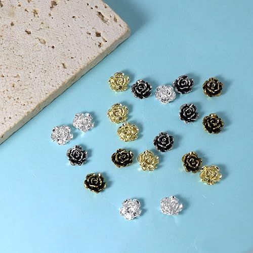 Miniatura 5 de 20 dijes de arte de uñas de metal punk vintage 3D con flores de rosas de metal brillante y plateado para mujeres y niñas accesorios de bricolaje