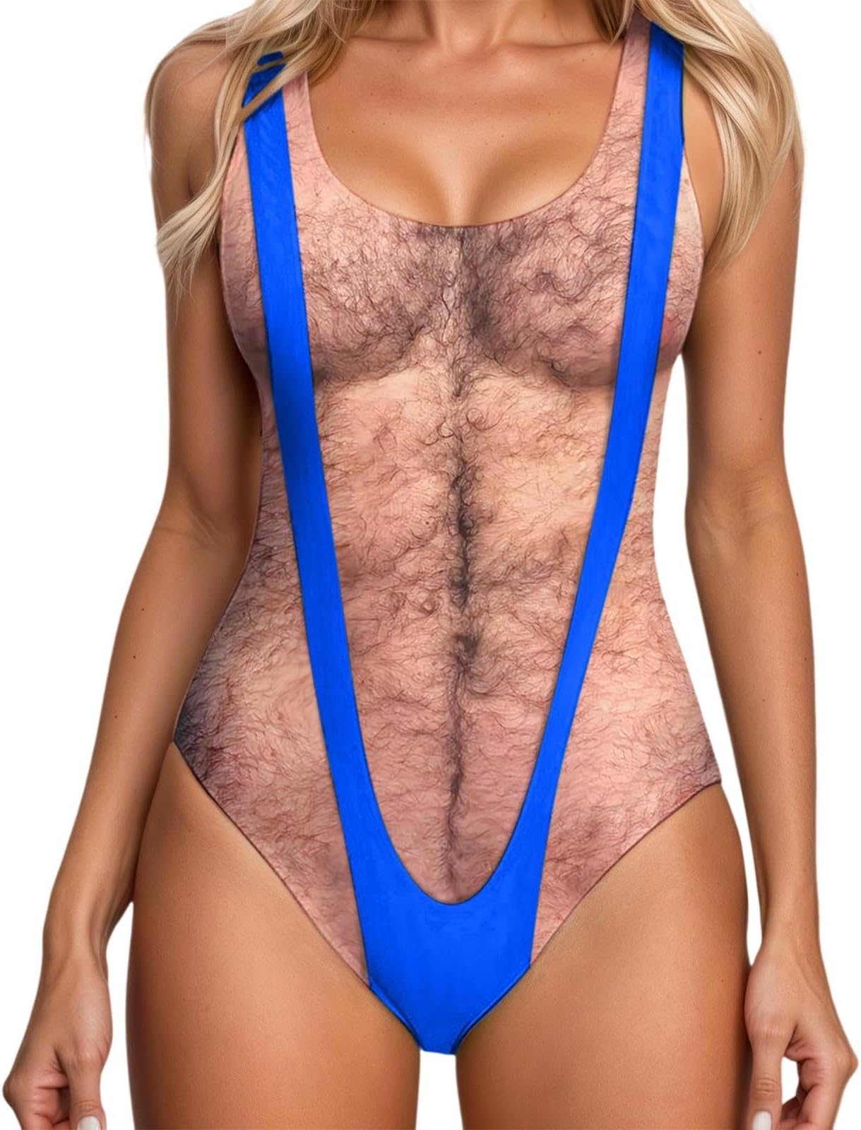 Women's Bikini Outdoor Wear Sexy Nude Printed Swimsuit, blue, XL