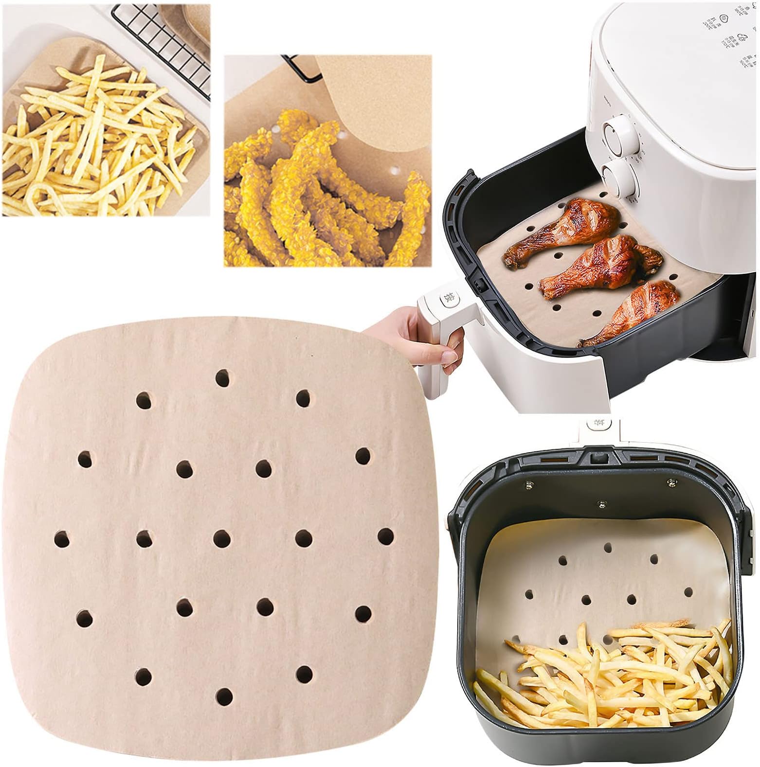 BoddenlyAir Fryer Paper, 50PC with Holes Double-sided Silicone Oil Paper Food Greaseproof Paper Steamer Paper (7IN)