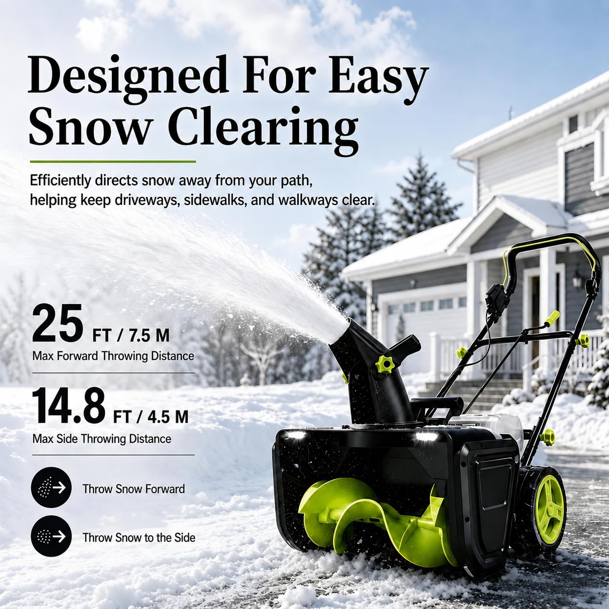 Electric Snow Blower Cordless, 1900 rpm, for Driveway Clearing | 20 Inch Brushless Snow Blower, 3500 W Brushless Motor, Snow removal depth 25cm/10in, Clear Snow from Driveways and Sidewalks