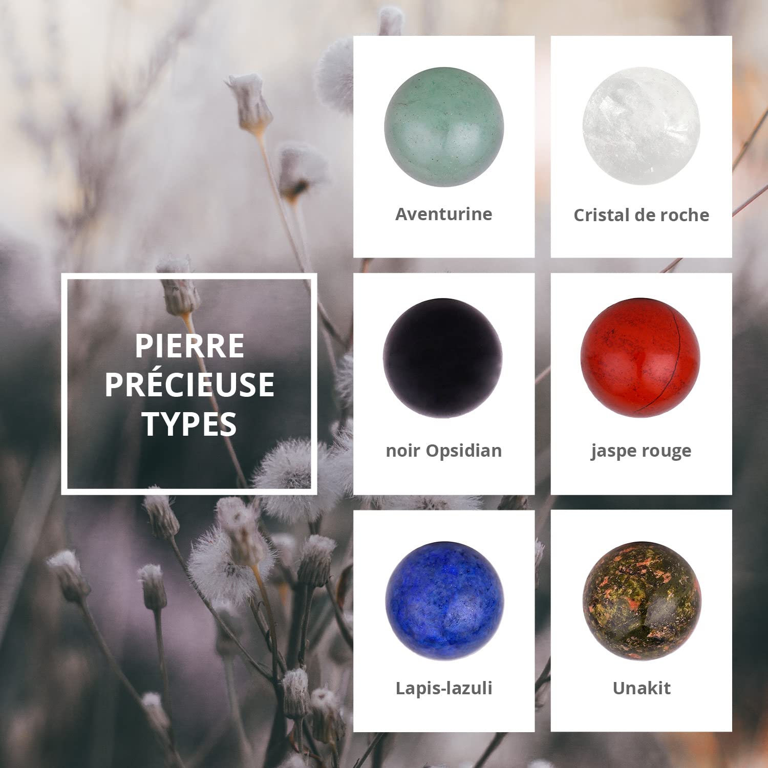 Set 10 sphère Morella avec pierres naturelles 16 mm sphère Chakra pour collier ange avec pendentif dans une pochette en velours