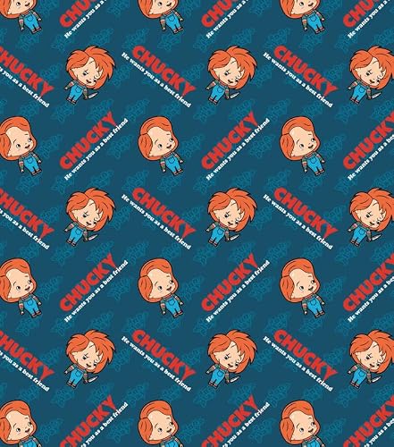 Camelot Fabrics Chucky Tissu en coton pour enfants au mètre 111 cm de large, couleur sarcelle, 100 % coton sous licence pour loisirs créatifs, couture, couture