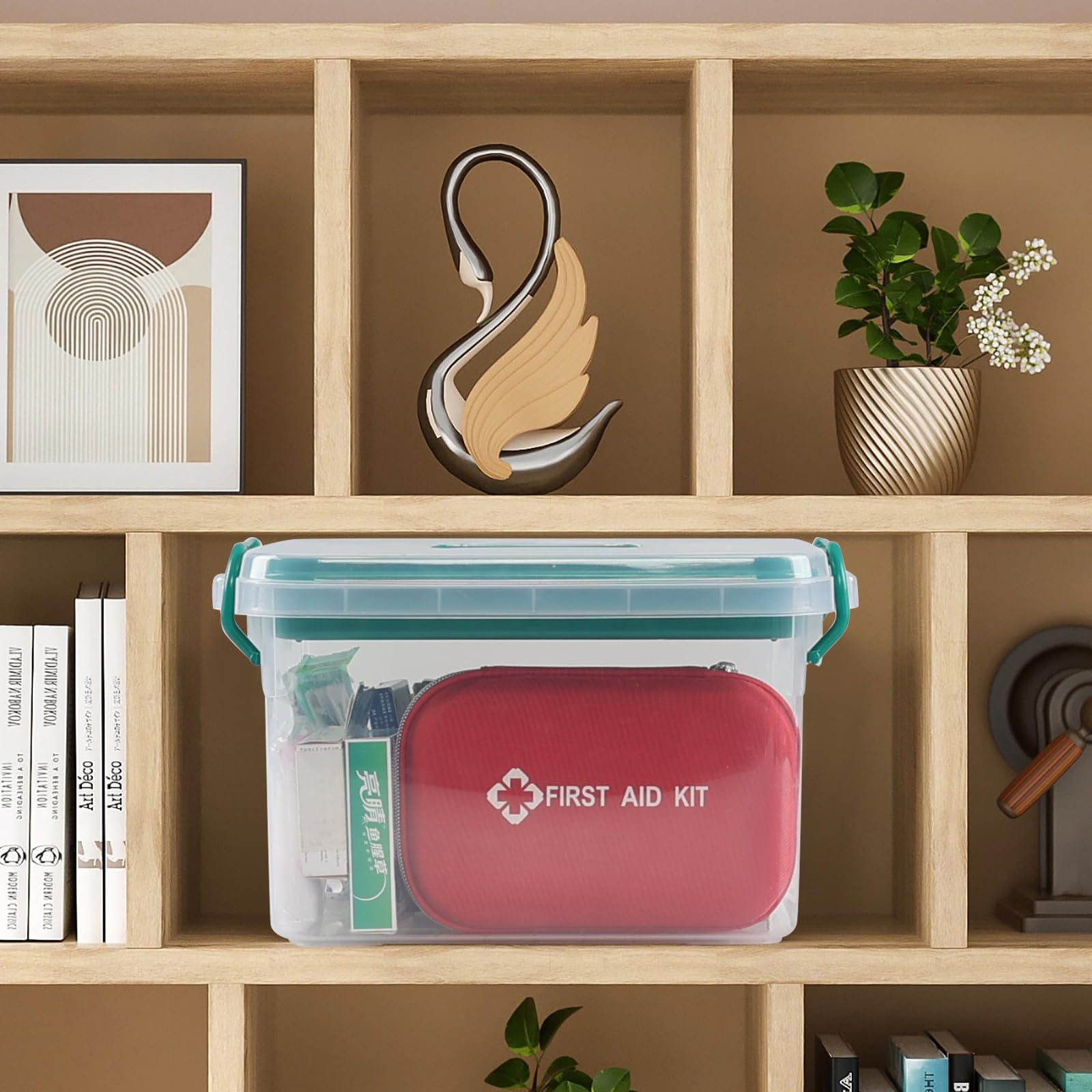 1 scatola di pronto soccorso in plastica trasparente per la famiglia, kit per medicine di emergenza