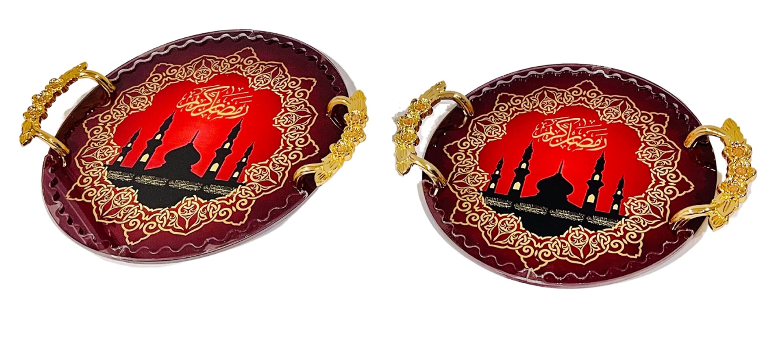 Handmade Ramadan Kareem Eid Mubarak Islamic Party Decor Tray Gift Set Candy Chocolate Dry Fruit Box Fresh Fruit Tray Dates Tray Box Muslim Decor Iftar Dinner Party Decoration (Brown w/Lid) 12