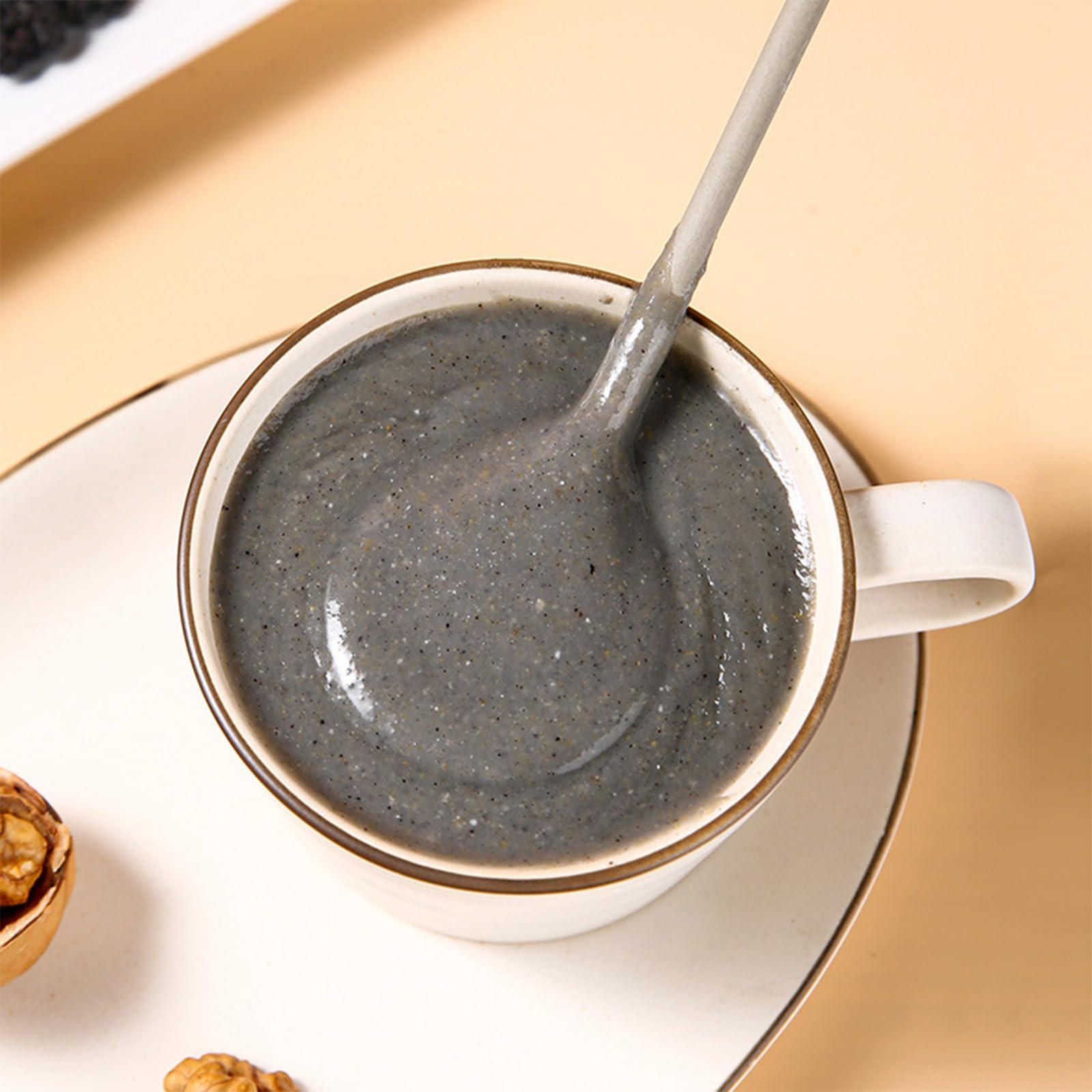 Black Sesame Walnut Mulberry Powder Soup, Chinese Yam Instant Porridge,Black Sesame and Walnut Mixed Powder Congee, Portable Drink for Breakfast Dinner （500g/1.10lbs）