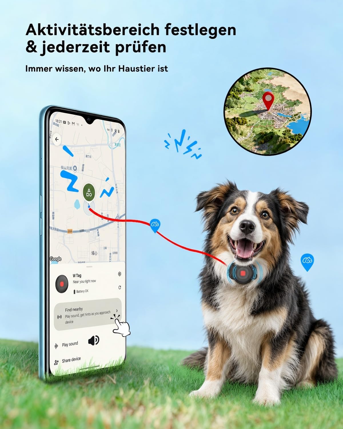 Hund GPS Tracker für Android ohne ABO, Hundetracker Katzentracker für Halsband, Android Smart Tag kompatibel mit Google Find Hub, Wasserdicht Tracking Standort von Haustieren (2 Pack)