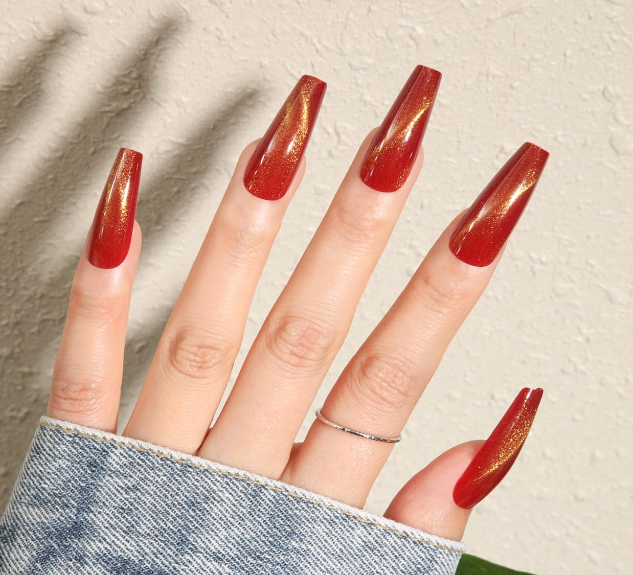 The Canvas Arts Set of 24 Artificial reusable Press On Nails Manicure Fake Nails BKS-936 Mate Red & Glitter Touch-image-40