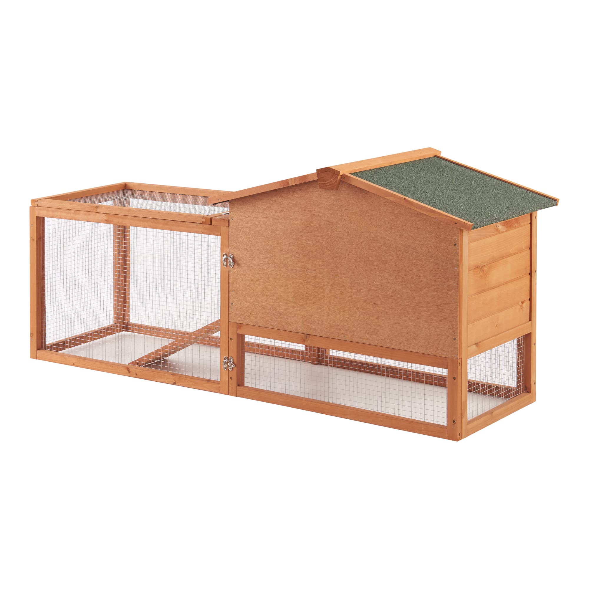 [en.casa] Conigliera (AxLxP): 68 x 156 x 52 cm Gabbia con Casetta e Rampa per Conigli, Struttura in Legno, Area Aperta Recintata, Uso Esterno