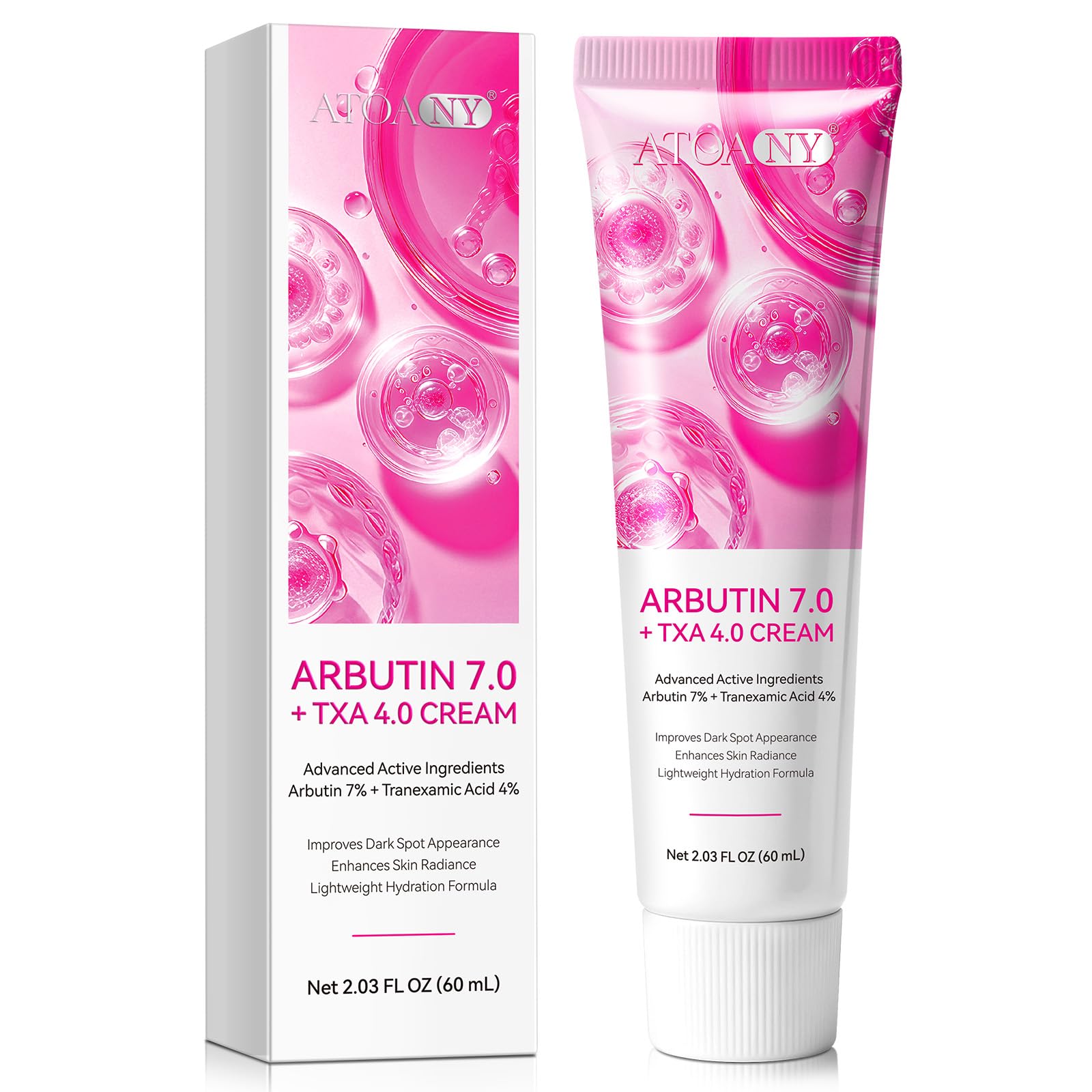 Arbutin 7% + Tranexamsäure 4% Creme gegen Pigmentflecken, Sommersprossen & ungleichmäßigen Teint mit Hyaluron, Niacinamid & Glutathion – Feuchtigkeitsspendend & Aufhellend, hautverträglich, 60 ml