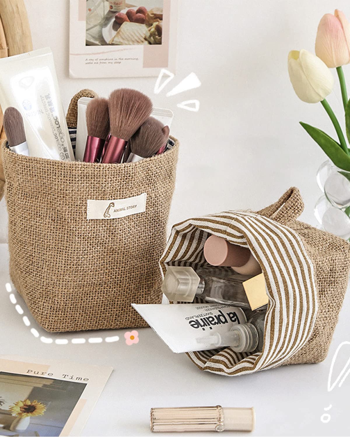 Panier de rangement pliable en coton et lin, 3 pièces, sac de rangement suspendu, pour jouets, maquillage, petits objets, clés, papier toilette, plantes en pot