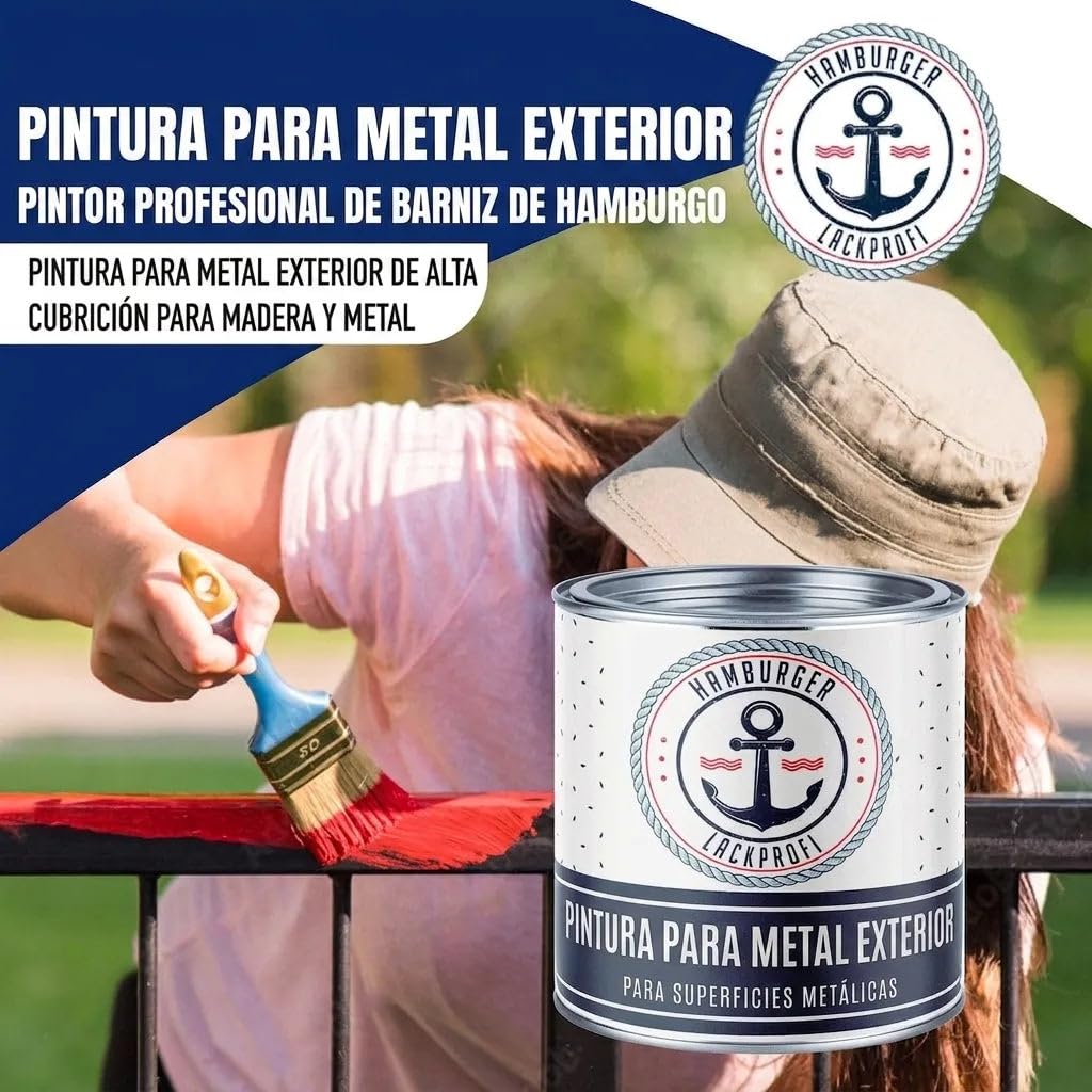 Pintura para metal exterior satinado blanco tráfico RAL 9016 blanco Esmalte metálico pintura para metal con kit (X300) y Diluyente (1 L) (1 L) Hamburger Lack-Profi