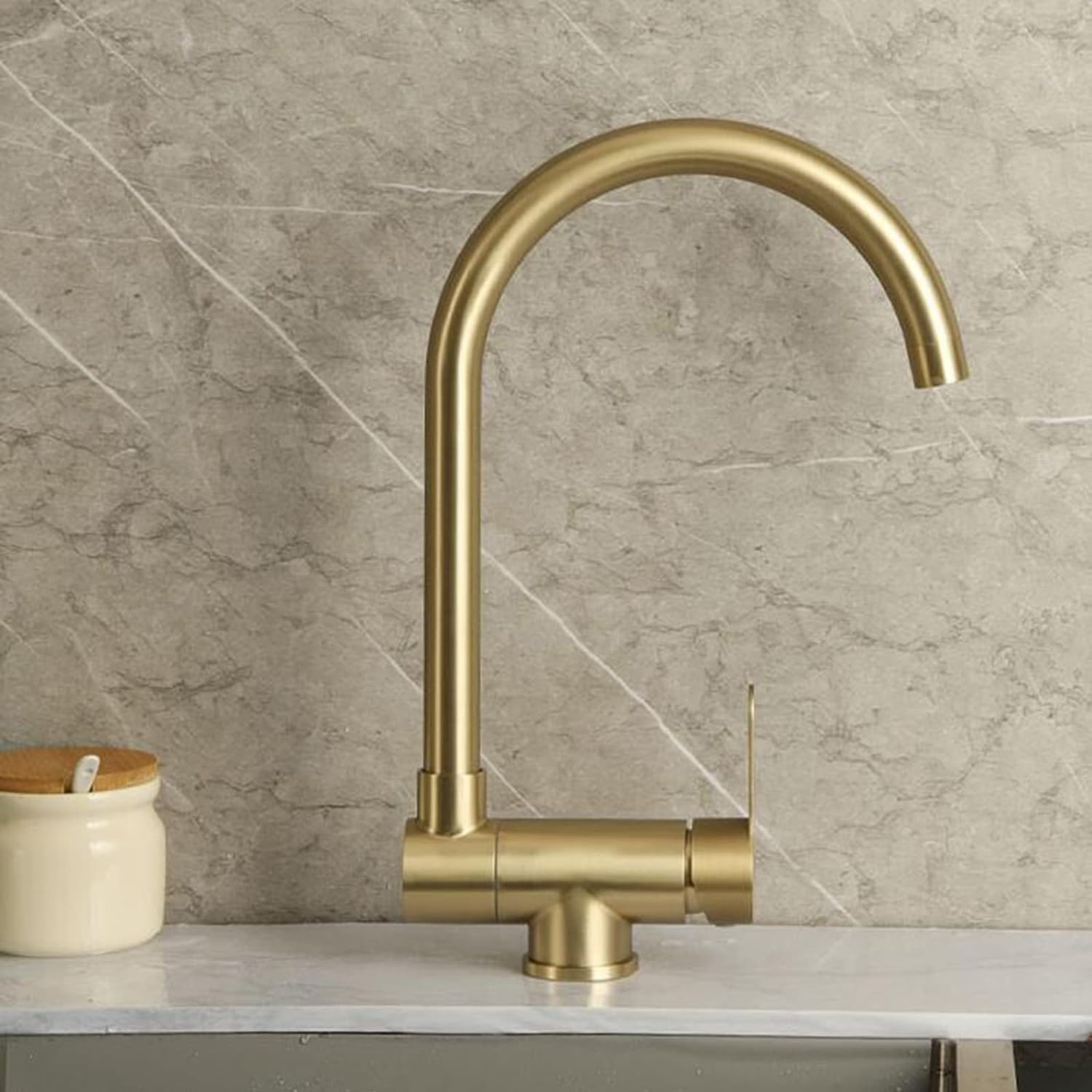 Robinet de Cuisine Pliant pour Fenêtre Intérieure, Robinets d'Evier de Cuisine en Acier Inoxydable Eau Chaude et Froide Robinet de Cuisine Or Brossé-B