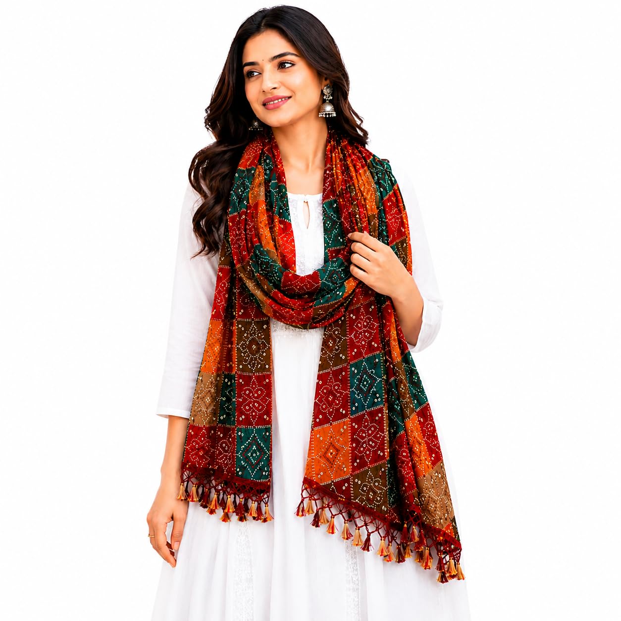 SANZARI Women Rajasthani Traditional Silk bandhej dupatta 2.25mtr (Color: Multicolor)-picture-10
