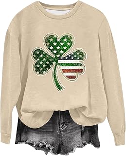 Women's St. Patrick's Day Sweatshirt Clover Graphic Pullover Long Sleeve Lucky Shamrock Top Casual Holiday Shirt