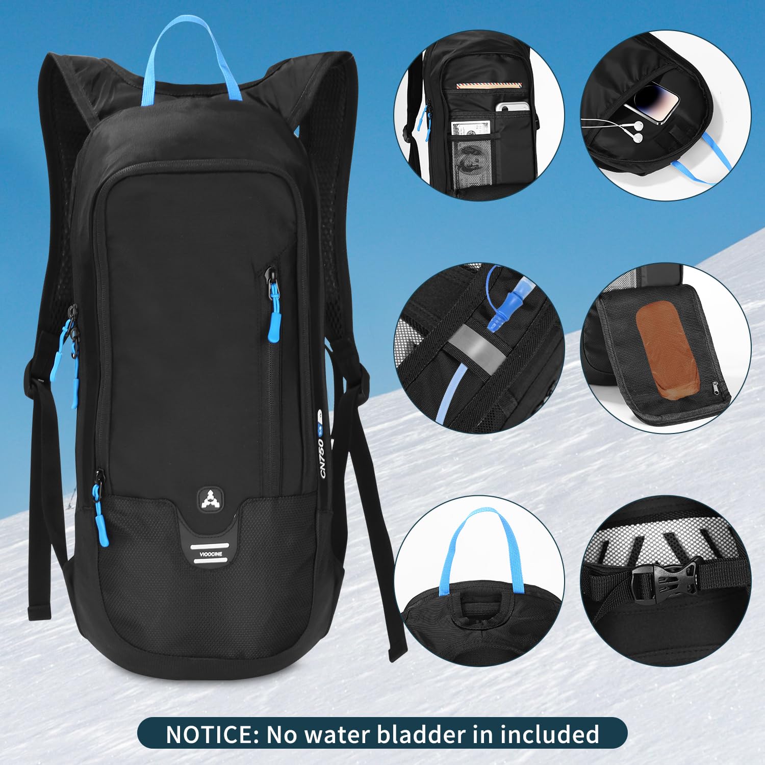 Mochila de ciclismo de 6 L, ultraligera, mochila de hidratación, mochila de ciclismo, impermeable, mochila de esquí para hombre con protección contra la lluvia, pequeña mochila de senderismo para