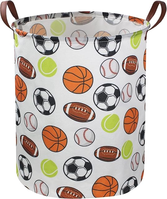 Sanjiaofen Kids Laundry Basket,Basketball Laundry Hamper Collapsible Baby Storage Baskets for Boys Room Decor,Nursery Hamper,Bedroom,Toy Organizer,(Ball)