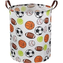 Sanjiaofen Kids Laundry Basket,Basketball Laundry Hamper Collapsible Baby Storage Baskets for Boys Room Decor,Nursery Hamper,Bedroom,Toy Organizer,(Ball) 
