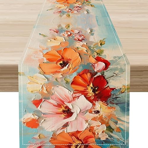 Miniatura 12 de Camino de mesa floral retro de los años 70, retro, vintage, floral, hippie, funky, años 70, 60, abstracto, rosa, estético, moderno, casa de campo,