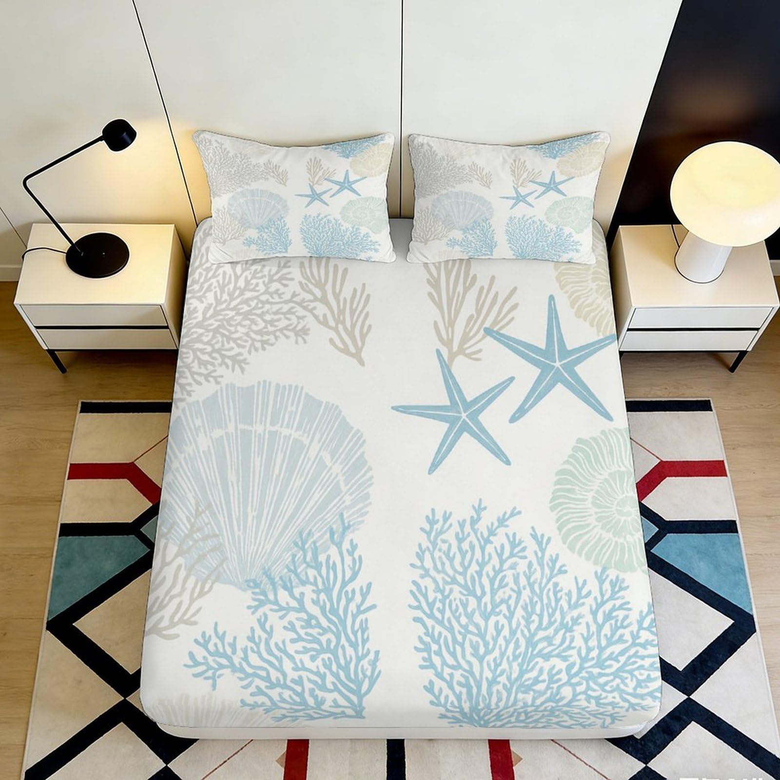 Pnayamiorkfel Style-5 3D Printed Ocean Starfish Fitted Sheet Microfiber Soft Coral Seashell Mattress Cover For Bedroom Decor Protection 90X200x25cm