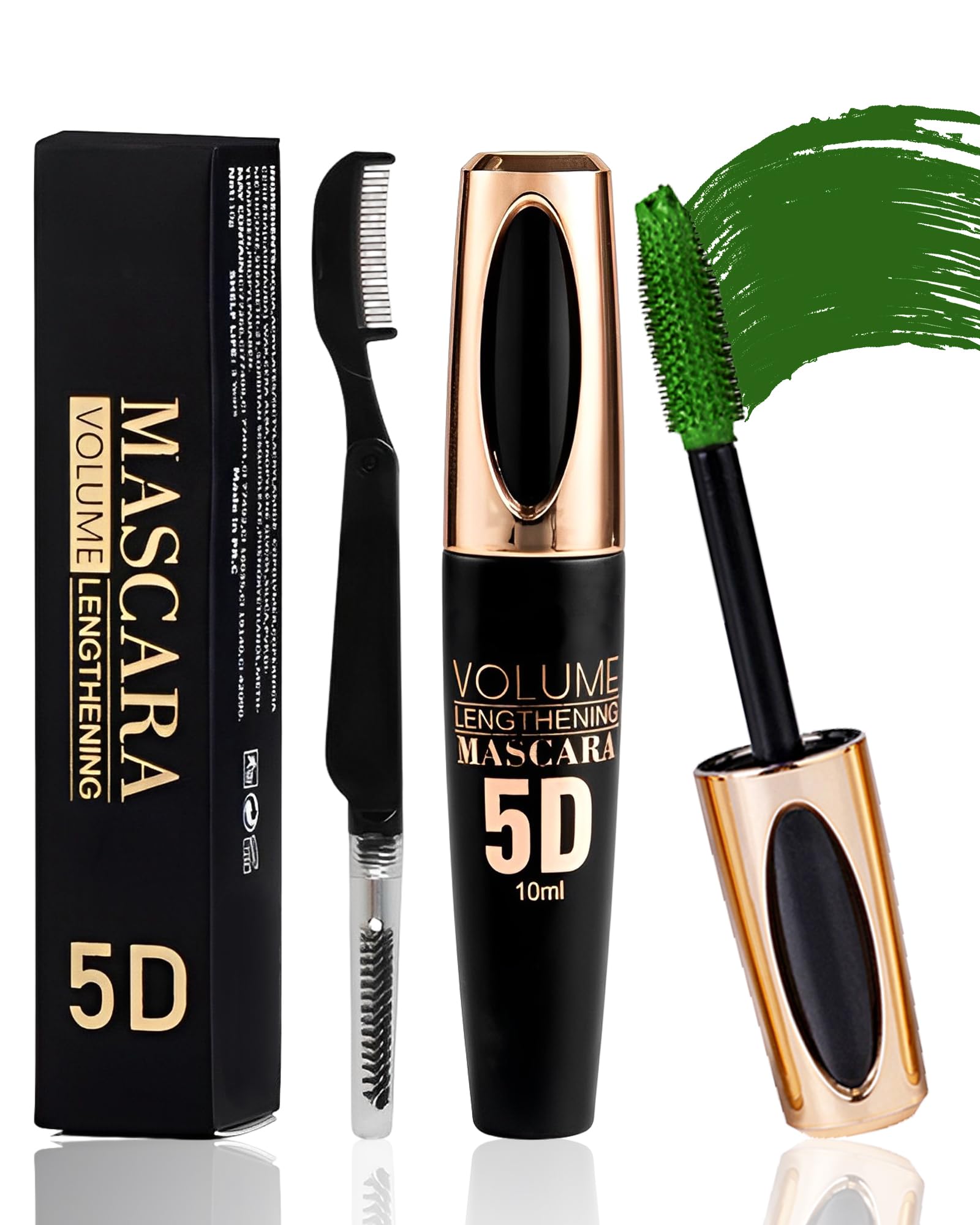Green 5D Telescopic Mascara for Eyelashes, Waterproof Long Lasting Smudge-proof Coloured Mascara, Silk Fibre Mascara Volume & Lengths, Lash Extensions Effect, Eye Makeup for Cosplay Party 06