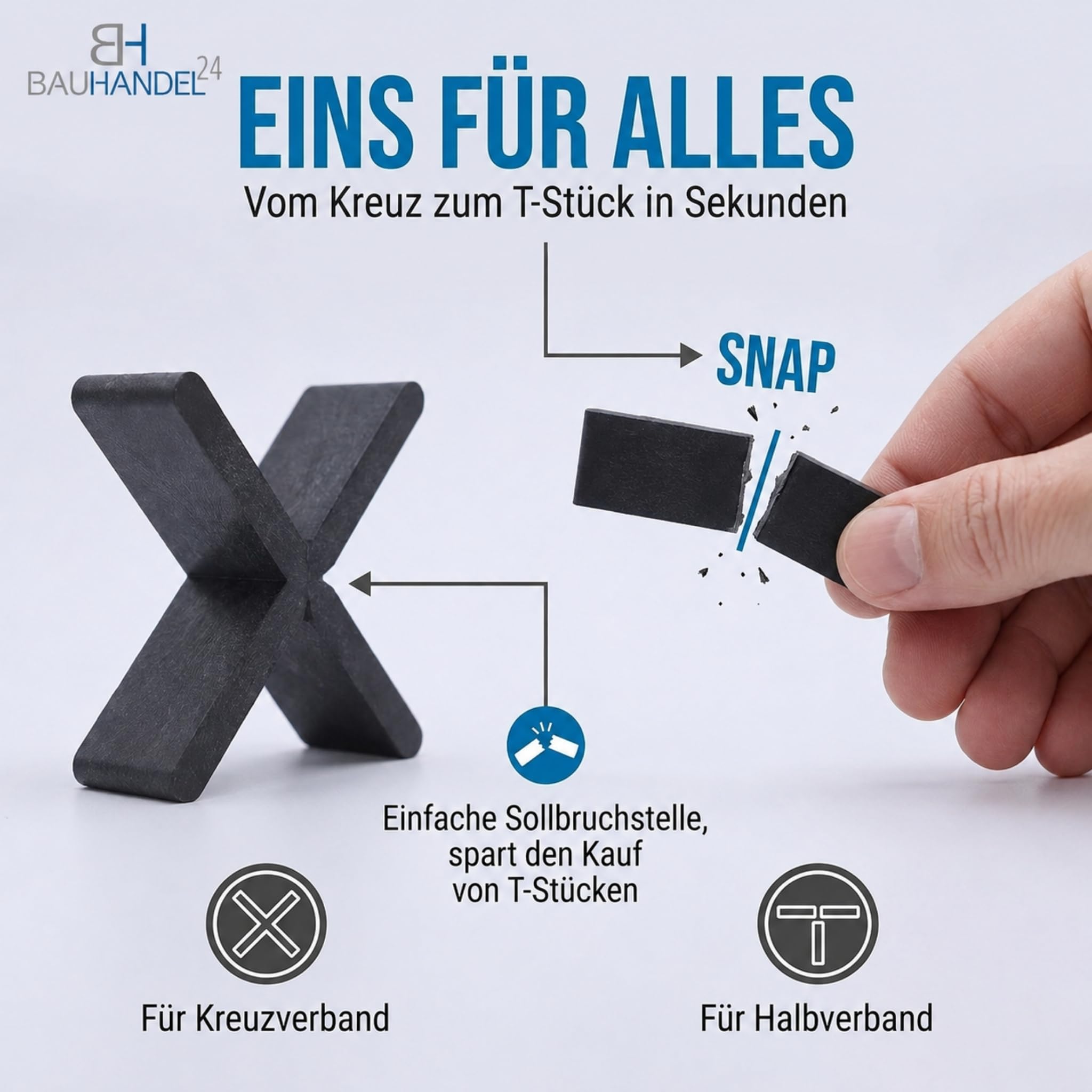Bauhandel24 - Fugenkreuze 3mm für Terrassenplatten 100 Stk., Fugenkreuz auch als T-Stück, Abstandshalter 15mm Höhe, Kreuze im Außenbereich für Platten Pflaster Terrasse Balkon