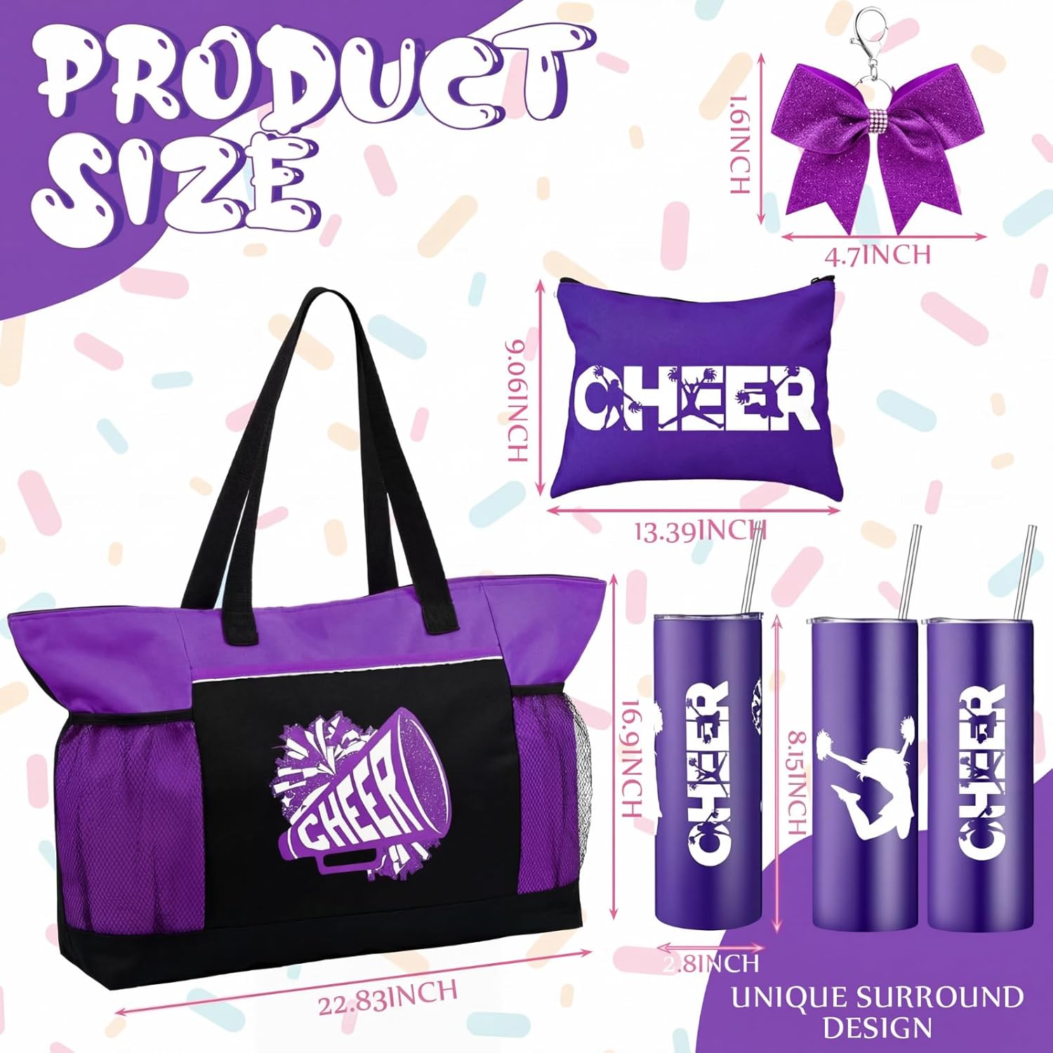 Patelai 4 Pcs Cheerleader Gifts Set Cheer Tote Bag 20 oz Tumbler Makeup Bag Keychain Stuff Accessories for Cheerleader - Image 4