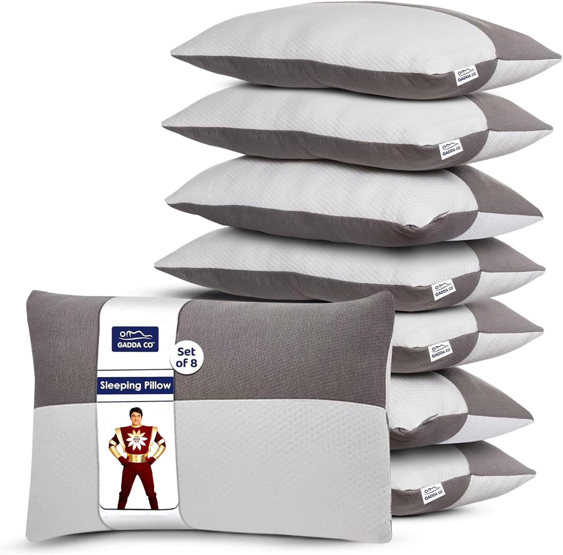 GADDA CO Hollow Sleeping Fiber Pillow with Zip | Set of 2| Height Adjustable Sleeping Bed Pillow Soft and Fluffy | White and Grey, Standard Size with 3 Months Warranty