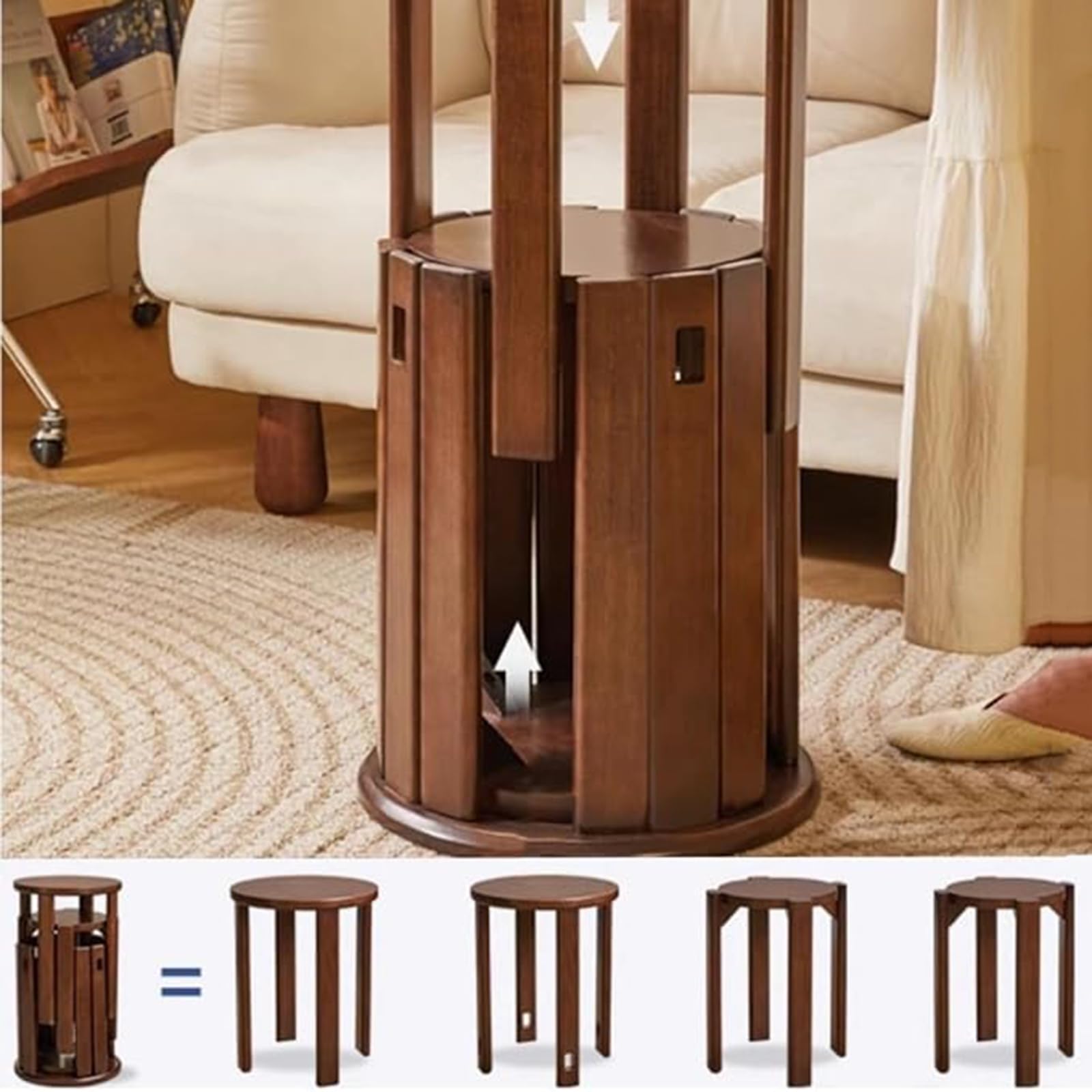 Lot de 4 tabourets en bois massif minimalistes pour économiser de l'espace, tabourets polyvalents en noyer pour salon, chambre, balcon, design moderne