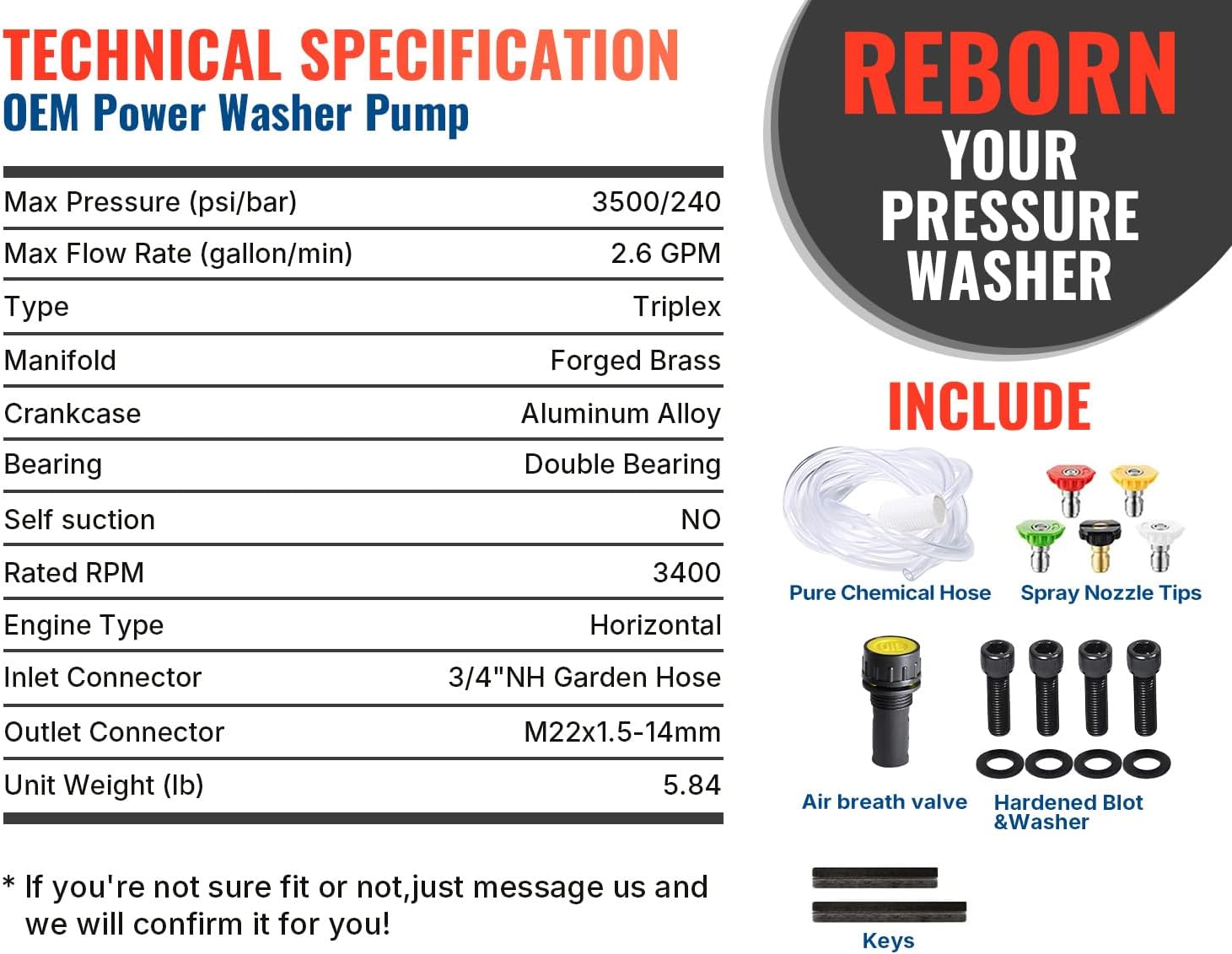 Table listing technical specifications of the YAMATIC pump, including max pressure, flow rate, and materials.