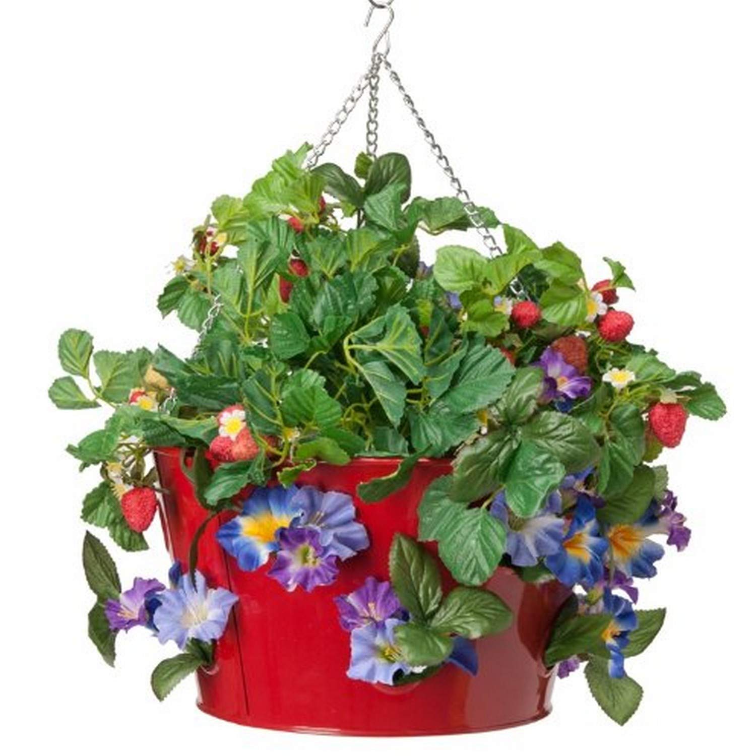 HITCorp. 8495E XR Metal Strawberry, herb, Floral Hanging Pot Plant Planter, Red